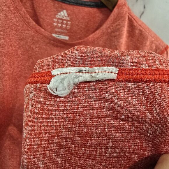 Adidas Shirt Womens Medium Pink Coral Short Sleeve Heathered Crew Clima Lite - Picture 8 of 10